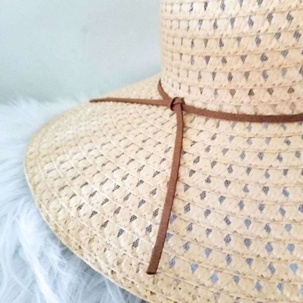 Floppy beach hat leather accent on rim